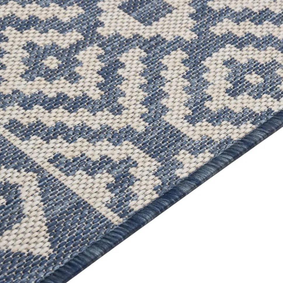 VIDAXL - Tapis à tissage plat d'extérieur 160x230 cm rayures bleues