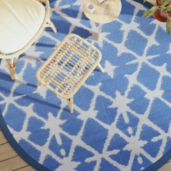 VIDAXL - Tapis d'extérieur arakil bleu et blanc ø200 cm pp