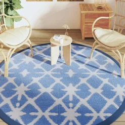 VIDAXL - Tapis d'extérieur arakil bleu et blanc ø200 cm pp