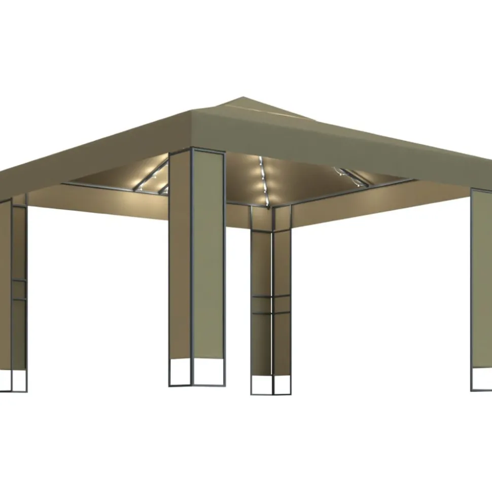 VIDAXL - Tonnelle avec double toit et lumières led 3x3x2,7 m taupe