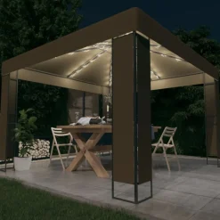 VIDAXL - Tonnelle avec double toit et lumières led 3x3x2,7 m taupe