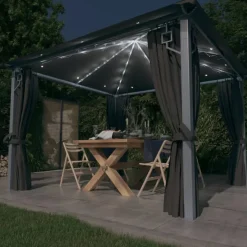 VIDAXL - Tonnelle avec rideau et lumières led 3x3 m anthracite aluminium