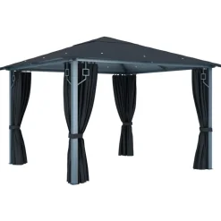 VIDAXL - Tonnelle avec rideau et lumières led 3x3 m anthracite aluminium