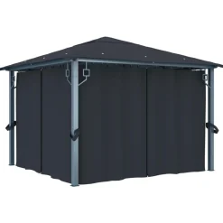VIDAXL - Tonnelle avec rideau et lumières led 3x3 m anthracite aluminium