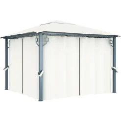 VIDAXL - Tonnelle avec rideau et lumières led 3x3 m crème aluminium