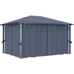 VIDAXL - Tonnelle avec rideau et lumières led 4x3 m anthracite aluminium