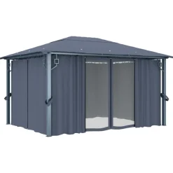 VIDAXL - Tonnelle avec rideau et lumières led 4x3 m anthracite aluminium