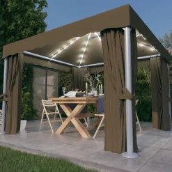 VIDAXL - Tonnelle avec rideau et guirlande lumineuse à led 3x3 m taupe