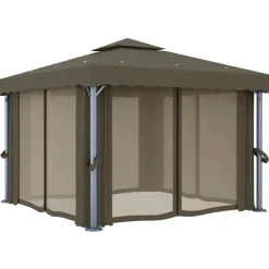 VIDAXL - Tonnelle avec rideau et guirlande lumineuse à led 3x3 m taupe