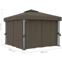 VIDAXL - Tonnelle avec rideau et guirlande lumineuse à led 3x3 m taupe