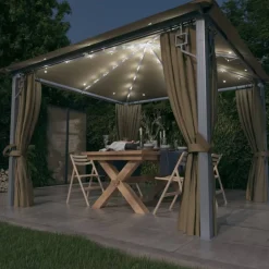 VIDAXL - Vidaxl - tonnelle avec rideau et lumières led 3x3 m