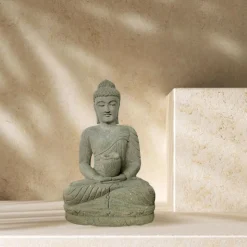 WANDA COLLECTION - Statue d'extérieur zen bouddha pierre volcanique position offrande 50 cm