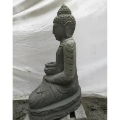 WANDA COLLECTION - Statue d'extérieur zen bouddha pierre volcanique position offrande 50 cm