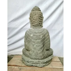 WANDA COLLECTION - Statue d'extérieur zen bouddha pierre volcanique position offrande 50 cm
