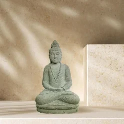 WANDA COLLECTION - Statue de bouddha en pierre assis jardin zen collier 50 cm