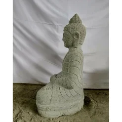 WANDA COLLECTION - Statue de bouddha en pierre assis jardin zen collier 50 cm