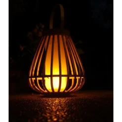 WATTETHOME - Lampe lanterne solaire et usb bambou naturel marta effet flamme
